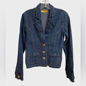 Tulle Three-Button Denim Jacket Women's Sz L Fitted Pockets Retro Chic Coquette